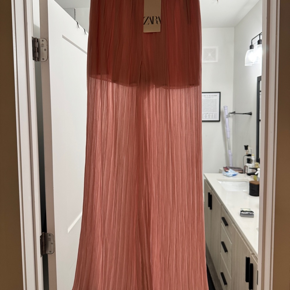 Women’s Zara Pink Accordion Style Pleated Palazzo Pants Sz XS NWT